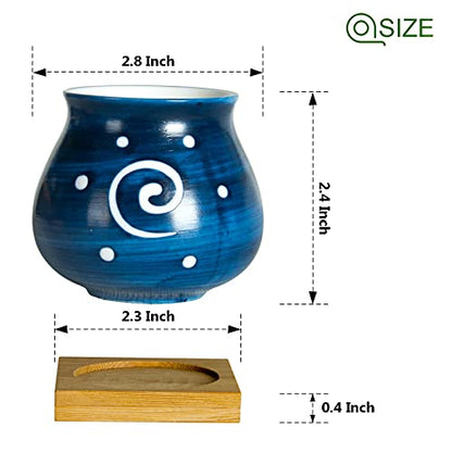 Cute Succulent Pots with Drainage Bamboo Tray - 3" Succulent Planters with Drainage Hole Ceramic Planter Tiny Pots for Indoor Small Plants, Small pots for Succulents Cactus Container Set of 6 - color: Blue-6pcs