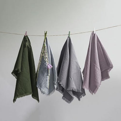 Handmade Cloth Napkins 100% Cotton Napkins with Fringe，Delicate Handmade Cloth Napkins for Dinners, Parties, Weddings and More，18 x 18 Inch Set of 4 - Olive Green - color: Olive Green