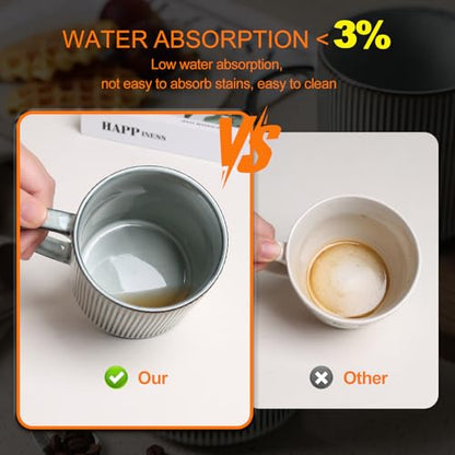MONITO Coffee Mugs Set of 6, 16 oz Ceramic Coffee Cups with Large Handles | Stoneware Mugs Set Suitable for Lattes, Hot tea, Cappuccinos, Mochas and Cocoa, Microwave & Dishwasher Safe, Smoky Blue - color: Smoky Blue, size: 6PCS