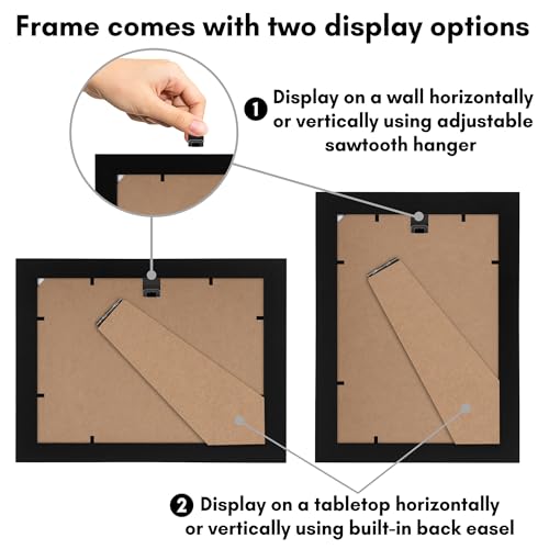 Americanflat 5x7 Picture Frame - Engineered Wood - Black | Shatter-resistant glass, wall or tabletop display with included easel, sawtooth hangers included - color: Black, size: 5x7