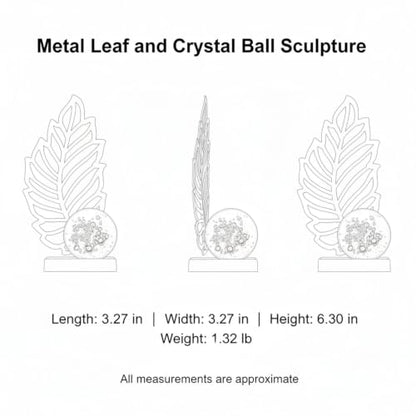 for Shelf, Desk, or Console Table Display: Modern Geometric Metal Leaf and Crystal Ball Sculpture Accent (1 PC) - size: 3.27 x 3.27 x 6.3 in