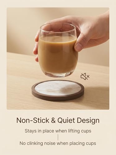 Absorbent Coasters for Drinks with Holder - 6packs, Silicone Coasters with Soft Felt Insert, Dual-Sided 3 Wood-Themed Patterns, Reusable Table Protection Mats for Coffee/Tea/Wine/Cans - color: Dual-sided Wood-textured Patterns