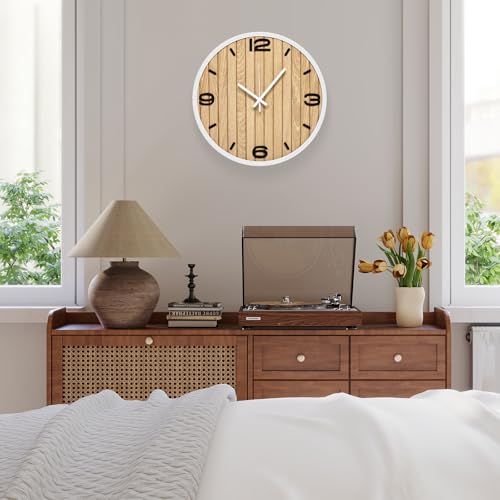Round Wall Clock Battery Operated, Modern Wooden Small Analog Clocks 12 Inch Silent Non-Ticking for Home, Office, Apartment, Living Room, Bathroom, Kitchen, Bedroom - color: B - 12x12 in