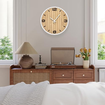 Round Wall Clock Battery Operated, Modern Wooden Small Analog Clocks 12 Inch Silent Non-Ticking for Home, Office, Apartment, Living Room, Bathroom, Kitchen, Bedroom - color: B - 12x12 in