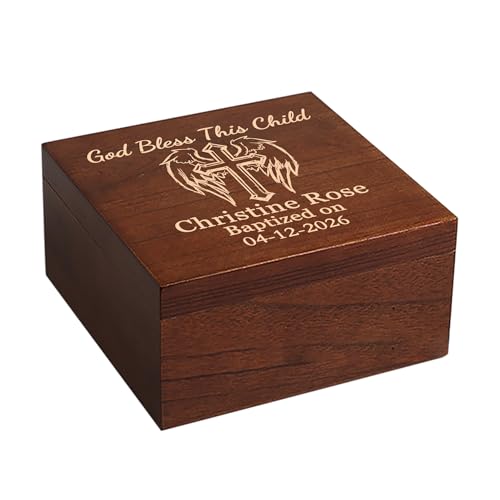 Baptism Gifts for Boys and Girls Personalized Wood Memory Box for Keepsakes | Custom Baptism Gift Box, Wooden Keepsake Storage Boxes for Jewelry, Mementos & Photos, Customize Name, Date & Cross Design - size: 7.7"L x 7.7"W x 3.9"H, style: Baptism