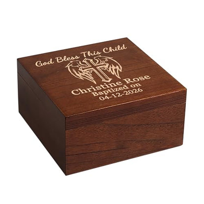 Baptism Gifts for Boys and Girls Personalized Wood Memory Box for Keepsakes | Custom Baptism Gift Box, Wooden Keepsake Storage Boxes for Jewelry, Mementos & Photos, Customize Name, Date & Cross Design - size: 7.7"L x 7.7"W x 3.9"H, style: Baptism