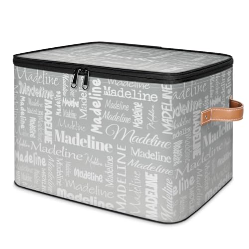 Custom Storage Basket with Name, Personalized Keepsake Box, Grey | Foldable Fabric Gradient Large Memory Bin with Handle Lid Lightweight Waterproof Dustproof, 14"L x 10.2"W x 10.4"H - color: Option 11