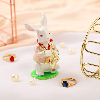 QIFU Hand Painted Pink Rabbit Style Enamel Small Trinket Box, Elegant Jewlery Box for Small Jewerly - style: Rabbit