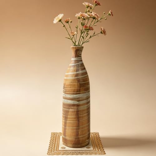 Narrow Ceramic Vase 9.57" Tall for Home Decor Living Room Bedroom | Single Stem Ombre Distressed Flower Vase for Home Decor, Rustic Farmhouse Vase for Dried Eucalyptus Lavender - color: Retro-9.57" H