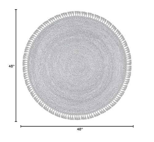 SAFAVIEH Sahara Collection Area Rug - 4' Round, Silver, Handmade Boho Tassel, Ideal for High Traffic Areas in Living Room, Bedroom (SAH490G) - color: Silver, size: 4' (Round)