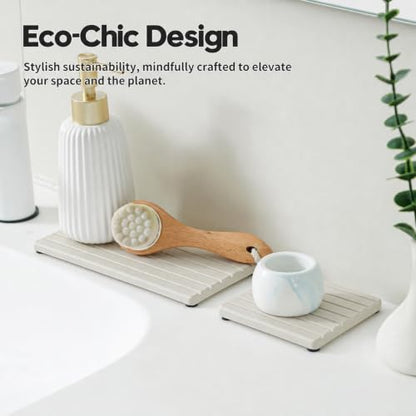 Diatomaceous Earth Sink Organizer Tray Set, 3-Pack Fast Drying Water Absorbing Stone Soap Holder Caddy for Kitchen & Bathroom Counter, Faucet Splash Guard, Beige (1pc of 8"x3.8" + 2pcs of 3.8"x3.8") - color: 3 Pack - Beige - 1pc of 8"x 3.8" and 2pcs of 3.