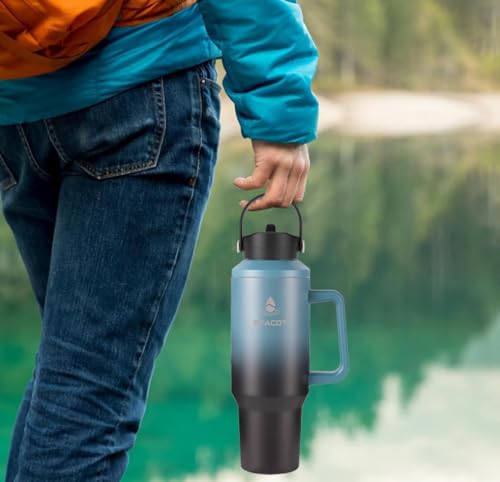 40 oz Tumbler with Handle and Straw or Convert to 40 oz Insulated Water Bottle Fits in Cup Holder. Stainless Steel Metal Water Flask with 2 Lids for Travel,Camping,Gym Sports Coffee Mug Thermal Cup - color: Cream