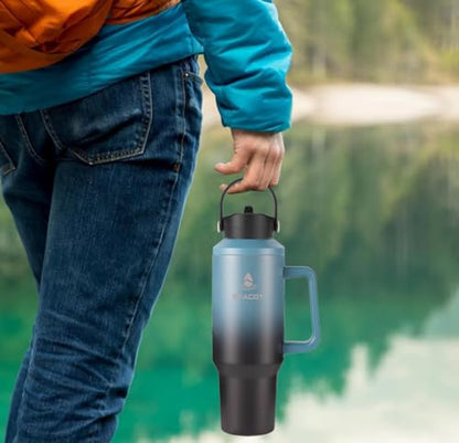 40 oz Tumbler with Handle and Straw or Convert to 40 oz Insulated Water Bottle Fits in Cup Holder. Stainless Steel Metal Water Flask with 2 Lids for Travel,Camping,Gym Sports Coffee Mug Thermal Cup - color: Cream