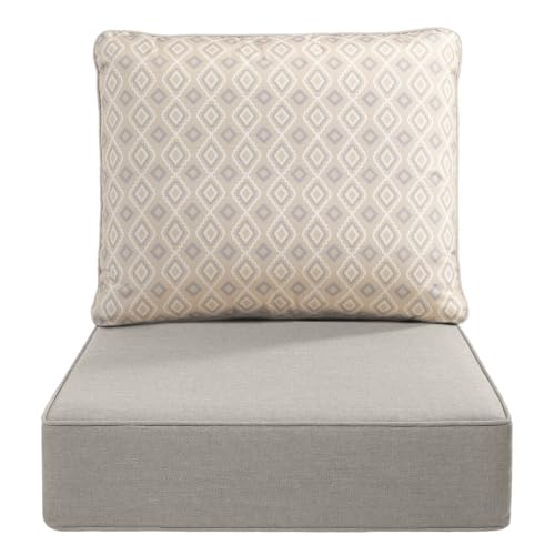 Luxury 22x24/22x25 6-Inch Outdoor Cushions - Water Resistant 1 Set Patio Chair Back&Seat Cushion for Wicker Dining Rocking Swivel Chairs Loveseat Couch Sectional Sofa - Beige Diamond Geo - color: Beige/Diamond Geo, size: 22x24x6"(High Back)