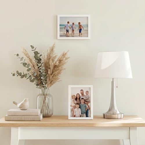 Americanflat 4x6 Picture Frame with Shatter-Resistant Glass - Streamline Collection - Thin Border Photo Frame for Tabletop and Wall Display - Hanging Hardware and Easel Stand Included - White | Shatter-resistant glass, wall or tabletop display with includ