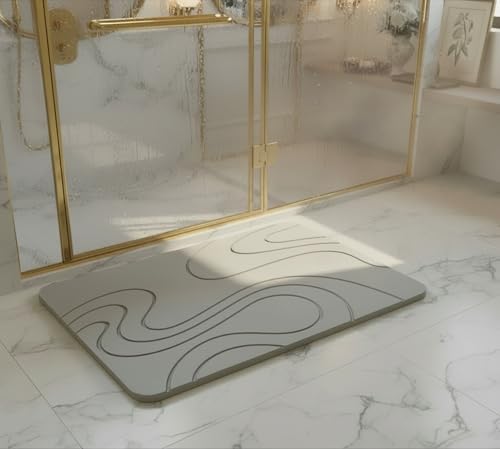Premium Stone Bath Mat Diatomaceous Earth Ultra Absorbent Quick Drying Easy to Clean Non-Slip Diatomite Stone Bath Shower Mat Ideal for Bathroom Floor (Light Grey) - color: Light Grey