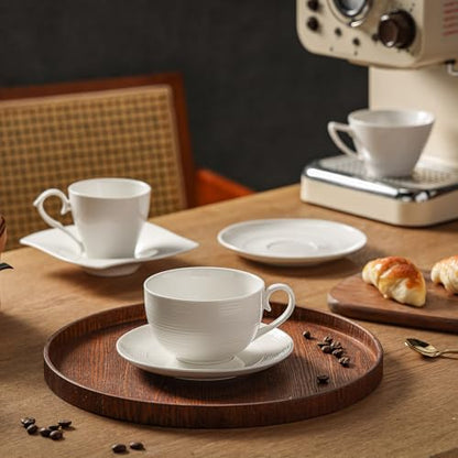 12 oz Cappuccino Cups with Saucers, Ceramic Espresso Coffee Cups Set of 4, White Latte Cup and Saucer, Elegant Tea Mugs Set, Microwave Dishwasher Safe Drinkware for Cafe, Housewarming Gift - color: A - 12oz