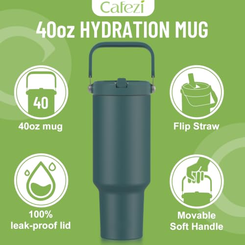 40 oz Insulated Tumbler with Top Handle and Flip Straw | Vacuum Insulated Stainless Steel Cup with Leak-Proof Lid, Sweat-Free, Fits Cup Holder, Keeps Ice Cold up to 30 Hours - color: Atrovirens, size: 40 Ounces