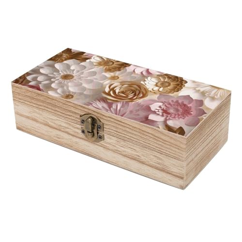 Wood Storage Box White Gold FlowersRetro Decorative Organizer with for Photos Letters Keepsakes for Home Study Desk