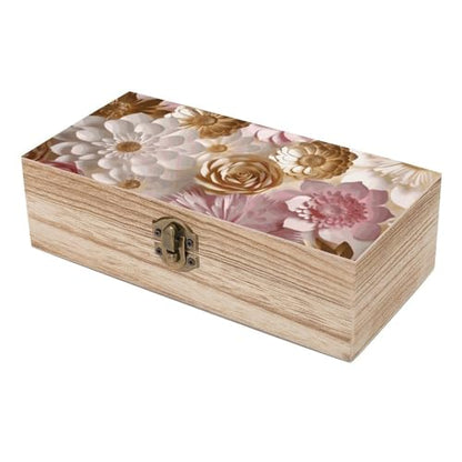 Wood Storage Box White Gold FlowersRetro Decorative Organizer with for Photos Letters Keepsakes for Home Study Desk