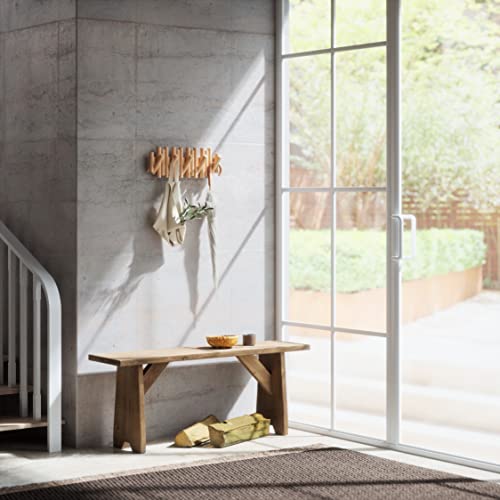 Umbra Picket Coat Rack, Wall Mount 5 Flip-Down Coat Hooks, Natural | Beveled pine wood dowels, supports up to 5 lbs, mounting hardware included, space saving - color: Natural, size: 5-Hook