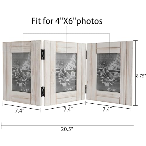 RiteSune Rustic Picture Frame White, 4X6 Picture Frame College, 3 Photo Frame Hinged Farmhouse Picture Frames Desk Photo Frame for Home Office - color: Trifold White 4X6