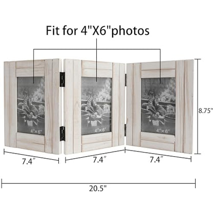 RiteSune Rustic Picture Frame White, 4X6 Picture Frame College, 3 Photo Frame Hinged Farmhouse Picture Frames Desk Photo Frame for Home Office - color: Trifold White 4X6