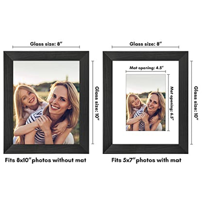 Americanflat 8x10 Picture Frame - Matted to 5x7 - Engineered Wood - Black | Shatter-resistant glass, wall or tabletop display with included easel, sawtooth hangers included, secure turn-tab backing - color: Black, size: 8x10