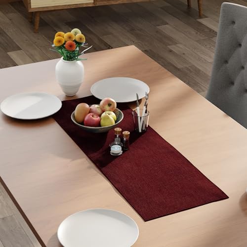 Encasa XO Table Runner 2 Seater, Soft Chenille 13"x36" | Maroon, Woven Rib Texture | Machine Washable | Colorfast & Shrink Resistant | Durable Polyester Yarns - color: Maroon, size: 13x36 in