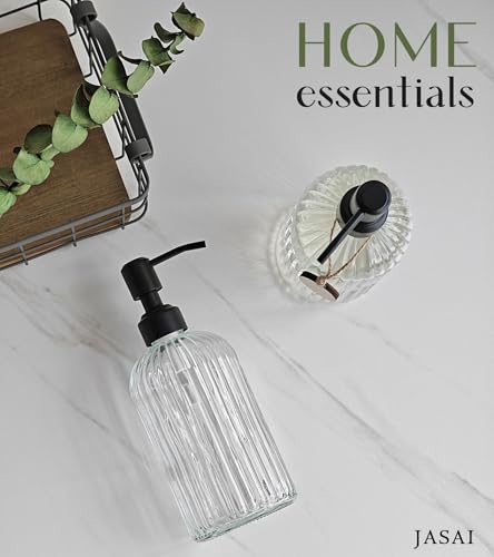 JASAI 2PACK 18Oz Simple Glass Soap Dispensers with Black Rust Proof Pump | Refillable Kitchen soap Dispenser with Vertical Stripe, Bathroom Soap Dispenser for Bathroom Hand soap, Dish Soap, Lotion - color: Clear-black Pump-2p, size: 2 Pack