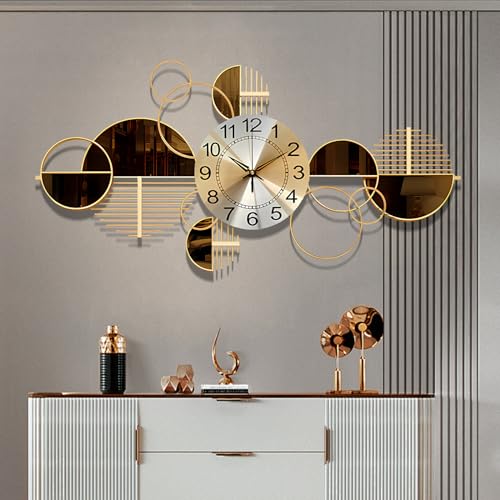 Metal Wall Clock Decorative 3D Metal Wall Art Clock for Living Room Bedroom Creative Modern Big Wall Clock Decor with Silent No-Ticking 34 X 17.7 inch