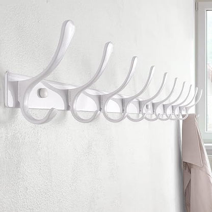 SKOLOO Wall Mounted Coat Rack - 10 Hooks, Heavy Duty, Stainless Steel, Metal Wall Hangers, Sturdy Coat Hooks for Hanging Coats, Jacket, Clothes, Hat, White - color: White, size: 10 Hook(1 Pack)