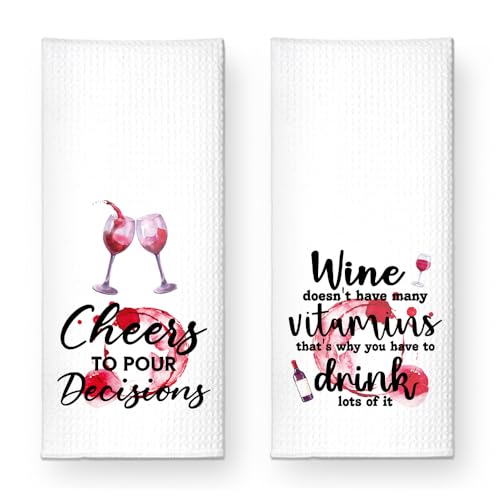 Cheers to Pour Decisions Funny Kitchen Towels 2 Pack, Sweet New House Gift for The Hostess, Christmas Birthday Housewarming Gift for Mom Grandma Sisters Neighbors Friends - color: Decisions Set