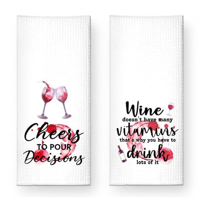 Cheers to Pour Decisions Funny Kitchen Towels 2 Pack, Sweet New House Gift for The Hostess, Christmas Birthday Housewarming Gift for Mom Grandma Sisters Neighbors Friends - color: Decisions Set
