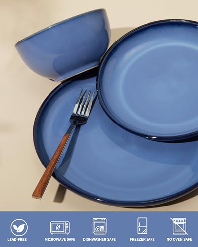 Stoneware Dinnerware Sets, Ceramic Plates and Bowls Set, Microwave & Dishwasher Safe Kitchen Dish Set, Modern Dinner Plates | Salad Plate | Cereal Bowls for 4, Dishware Sets Blue - color: Mist Blue, size: Set (12pcs)