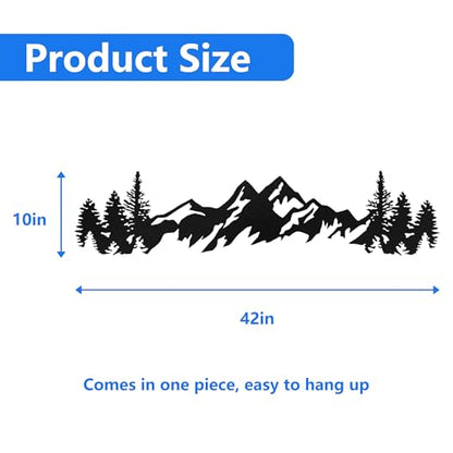 Metal Mountain Wall Art - 42 Inch Long, Mountain Wall Decor for Living Room, Bedroom - size: 42"L x 10"W