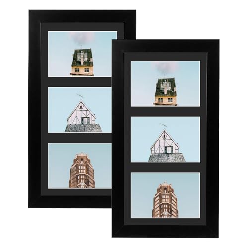 Golden State Art Collage Frame 7x14 Matted 3 4x6 Photos Wood Black, 2 Pack | Clear Real Glass and Black Mat, Horizontal & Vertical Display Multi Pictures For Gallery Wall, Home Decor & Holiday Gift - color: Black With Black Mat, size: 2 Pack