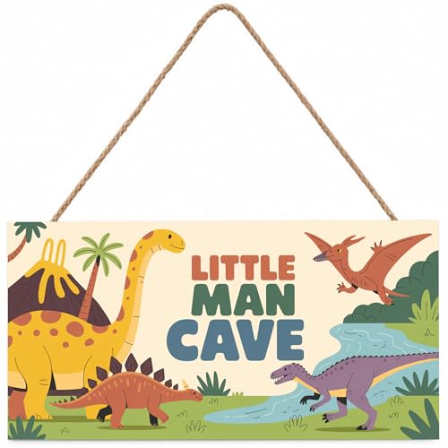 Dinosaur Little Man Cave Wooden Sign Home Wall Decor Rustic Farmhouse living room Decor home kitchen Wall Art Sign - color: Yellow