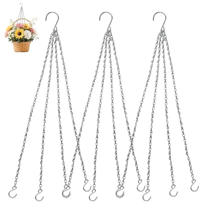 Zorfeter Hanging Chains, Plant Hangers, Silver, 3 Pack, 23 Inch | Replacement Hooks, Flower Pot Chains, For Planters/Bird Feeders and Lanterns