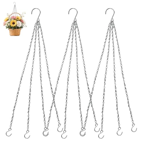 Zorfeter Hanging Chains, Plant Hangers, Silver, 3 Pack, 23 Inch | Replacement Hooks, Flower Pot Chains, For Planters/Bird Feeders and Lanterns