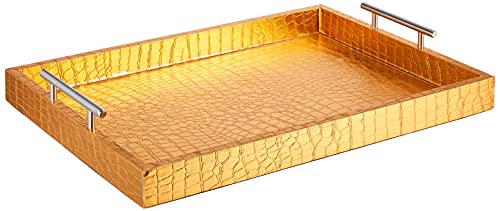 American Atelier Alligator Tray with Metal Handles, Gold - color: Gold