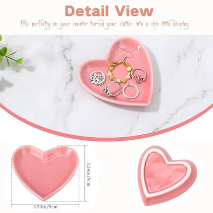 Pink Jewelry Dish Heart Ring Key Holder Trinket Tray Ceramic Jewelry Dish Small Ring Plate Catch All Tray Cute Trinkets Dish - color: Pink