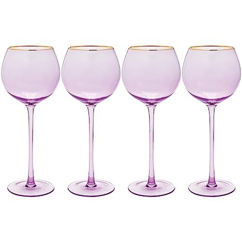 Vikko Lilac Wine Glasses, 17 Oz, Set of 4 Stemmed Glasses with Gold Rim, Perfect for Red & White Wine