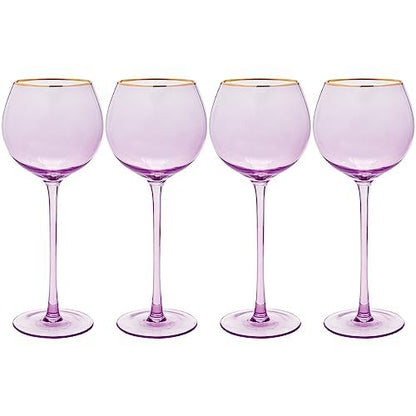 Vikko Lilac Wine Glasses, 17 Oz, Set of 4 Stemmed Glasses with Gold Rim, Perfect for Red & White Wine
