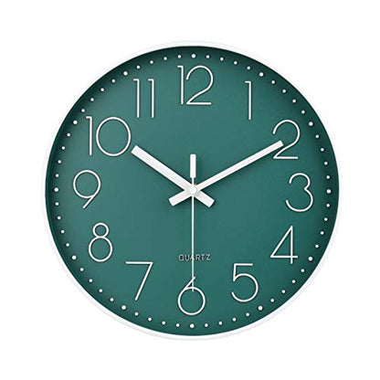12 Inch Silent Non-Ticking Battery Operated Round Wall Clock Easy to Read Peacock Color Wall Clocks - color: Peacock, size: 12 Inch