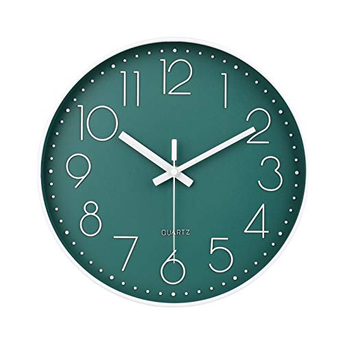 12 Inch Silent Non-Ticking Battery Operated Round Wall Clock Easy to Read Peacock Color Wall Clocks - color: Peacock, size: 12 Inch