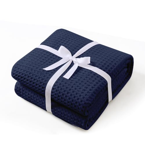 100% Egyptian Cotton Waffle Weave Throw Blanket for Bed Couch Sofa Home Decor, Soft Lightweight Bed & Couch Blanket for All Seasons (Navy Blue - Throw Size - 50 * 60") - color: Navy Blue, size: Throw - 50*60''