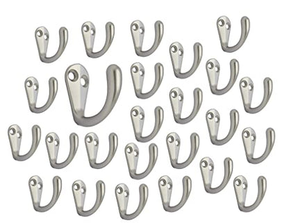 Premium Quality Single Prong Hook Hanger, Zinc Die Cast, Matte Nickel, Made in Taiwan, 25 Pack - color: Matte Nickel, size: 25 Pack