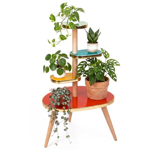 Mid Century Modern Decor for Home 4-tier Plant Stand Colorful Mid Century End Table Modern Storage Shelf for Living Room, Bedroom, Balcony, Boho Home Decor(Light Color) - color: Light Color