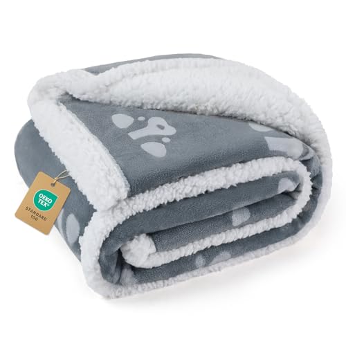 Luciphia Waterproof Dog Blanket Reversible Sherpa Fleece for Small Dogs Cat | Soft Print Pet Blanket Washable Pee Proof, Furniture Protector for Couch Sofa Bed Car, Cozy Throw (57" x 40", Grey) - color: Cute Dog, size: M (57" x40")